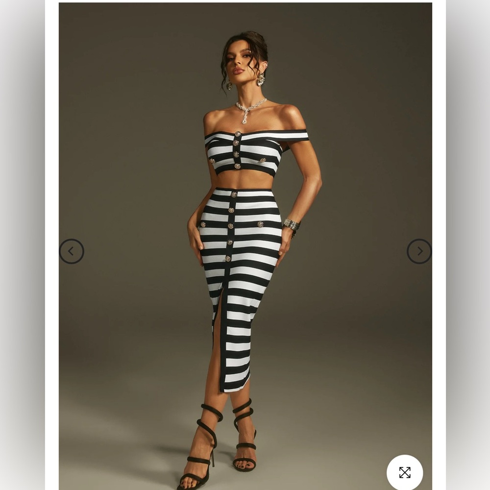 Black and White Striped Midi Dress